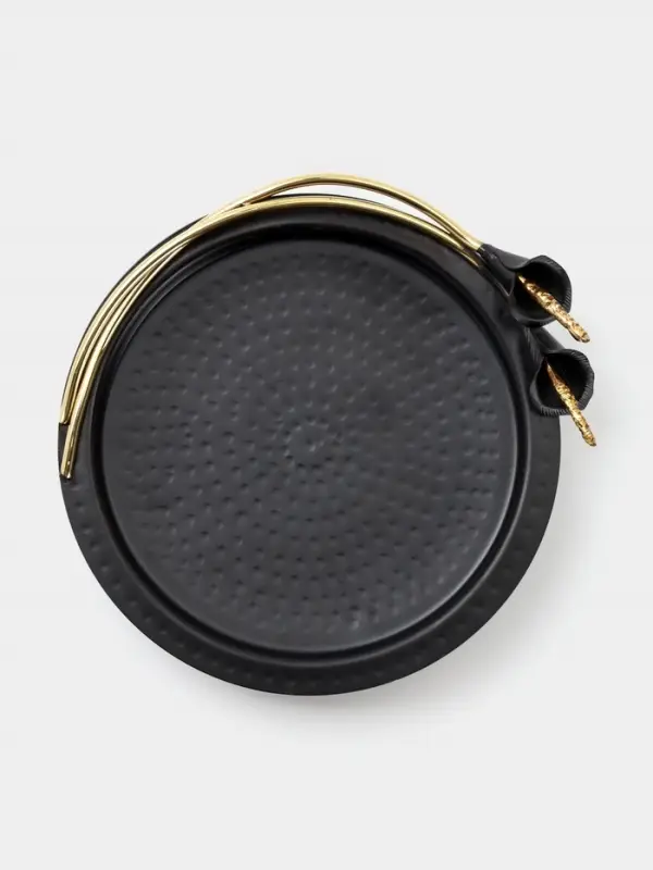 Блюдо сервировочное овальное &laquo;Черные каллы&raquo;, 22&times;5&times;21.5&times;5.5 см, нержавеющая сталь, чёрное с золотом