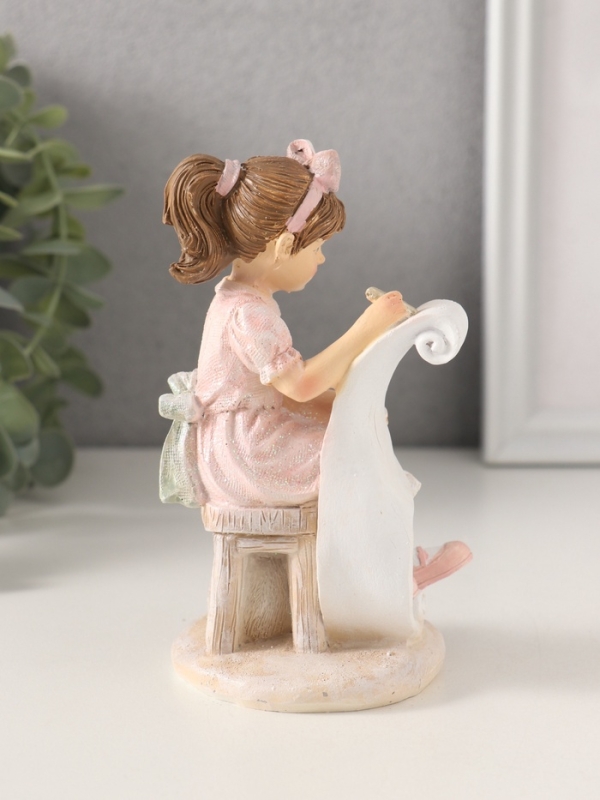 Сувенир полистоун Сувенир полистоун "Девочка рисует, с котиком" розовый 7,5х7х13 см