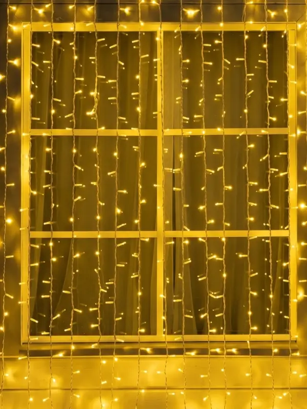 Гирлянда &laquo;Занавес&raquo; 2&times;6 м, IP65, УМС, белая нить каучук, 1000 LED, свечение тёплое белое, 220 В