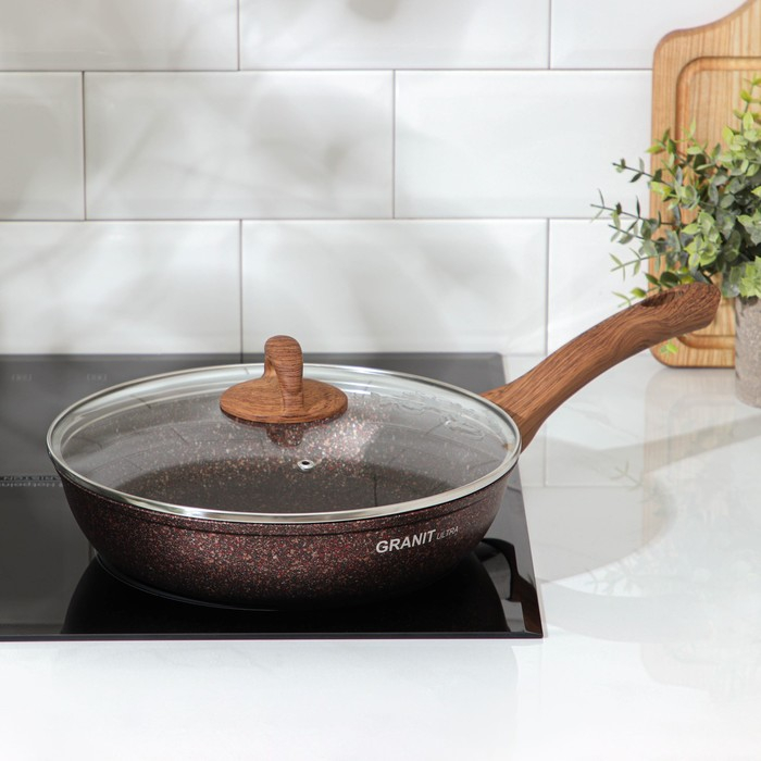Сковорода Granit ultra red, d=26 см, пластиковая ручка, стеклянная крышка, антипригарное покрытие, цвет коричневый Сковорода Granit ultra red, d=26 см, пластиковая ручка, стеклянная крышка, антипригарное покрытие, цвет коричневый