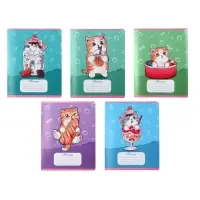 Тетрадь 18 листов в линию Calligrata "Котятки", обложка мелованная бумага, ВД-лак, блок №2 (серые листы) МИКС