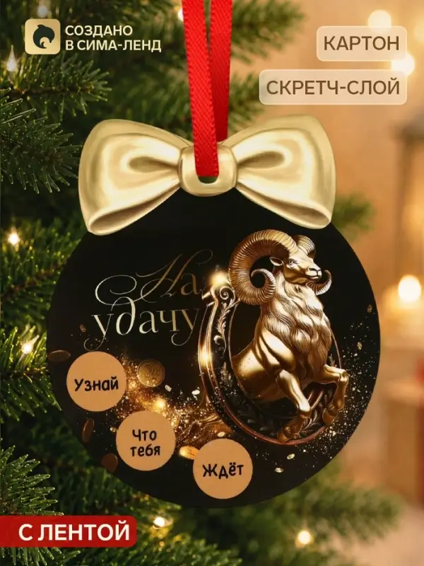 Елочная игрушка со скретч-слоем &laquo;На удачу в 2027&raquo;,12.4&times;14.6 см