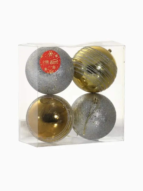 Ёлочные игрушки &laquo;Айола&raquo;, шары новогодние, d=10 см, набор 4 шт., золотисто-серебристый