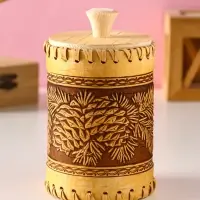 Туес шитый "Шишки" , D8смхH(с хватком)14см, береста