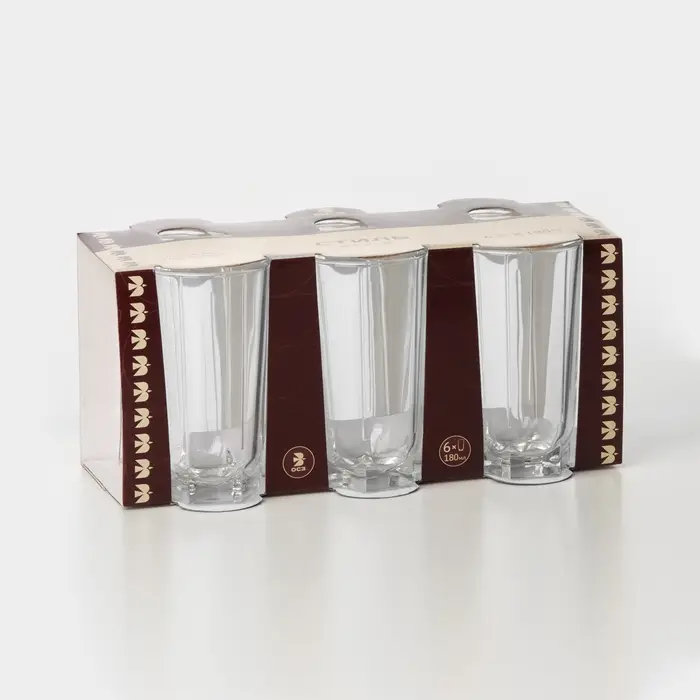 Набор стеклянных стаканов «Стиль», 180 мл, 6 шт Набор стеклянных стаканов «Стиль», 180 мл, 6 шт