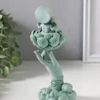 Сувенир полистоун "Рука с лотосом и Ганешей" зелёный 7х7,3х18,5 см