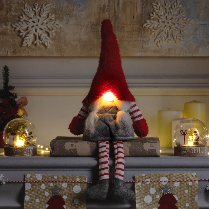 Светодиодная фигура «Гном с усами» 14 × 47 × 9 см, текстиль, батарейки AG10х3 (в комплекте), свечение тёплое белое Светодиодная фигура «Гном с усами» 14 × 47 × 9 см, текстиль, батарейки AG10х3 (в комплекте), свечение тёплое белое