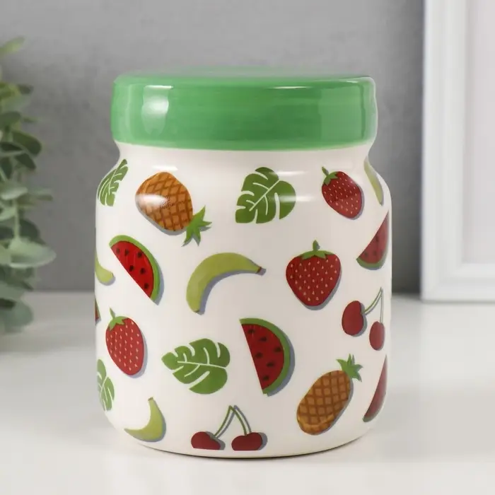 Копилка для денег &laquo;Банка с фруктиками&raquo;, керамика, 11.5&times;11.5&times;14.3 см