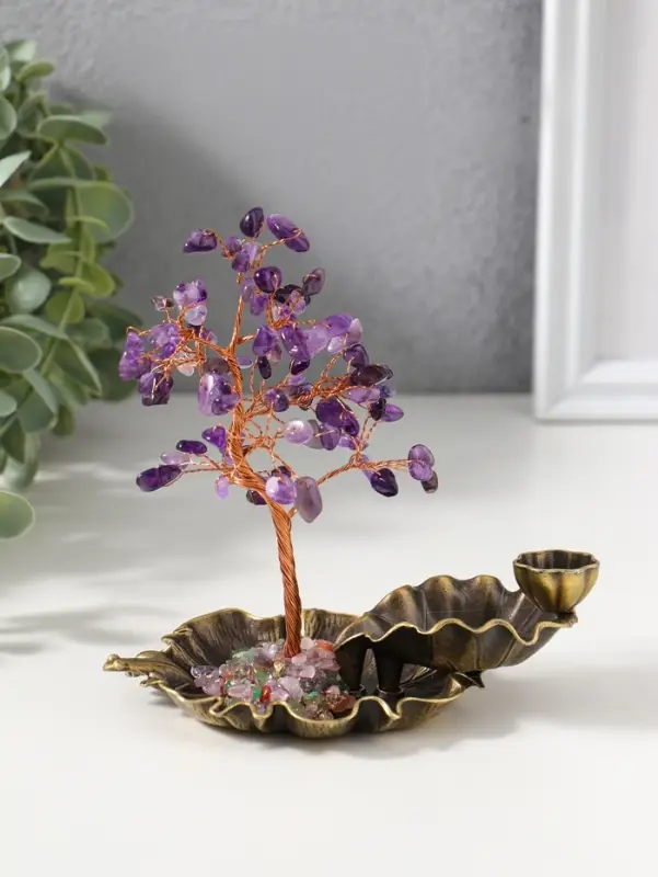 Подставка под благовония "Лягушка в фонтане у дерева" 72 камня 8,5х13х15 см