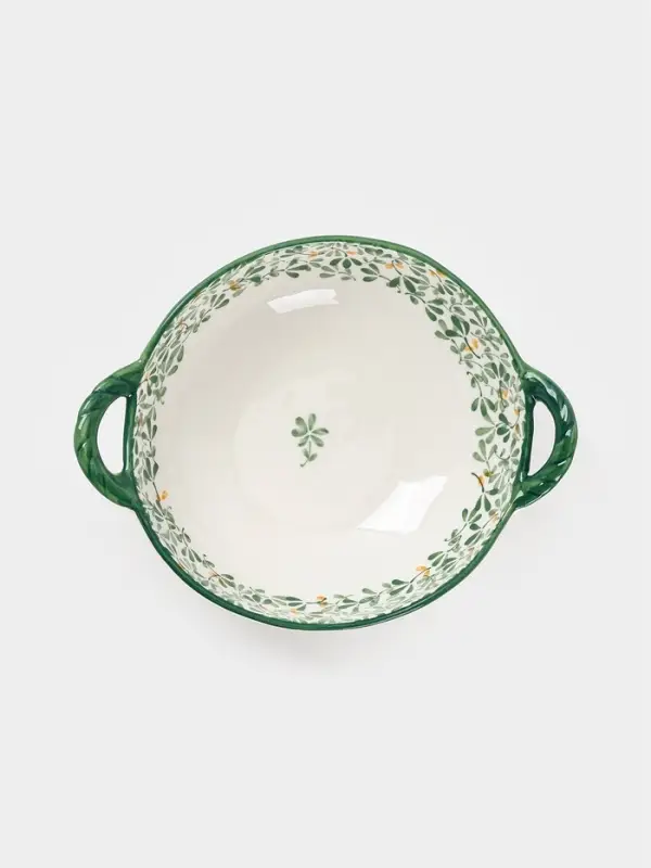 Бульонница с ручками «Гармония лепестков», 22.5×18×7 см, фарфор, белая, зелёная Бульонница с ручками «Гармония лепестков», 22.5×18×7 см, фарфор, белая, зелёная