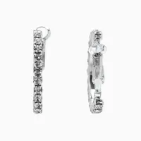 Серьги-кольца со стразами d=2.5 см, белые в серебре