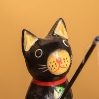 Сувенир «Кот рыбак», 3×6×7 см, дерево, чёрный