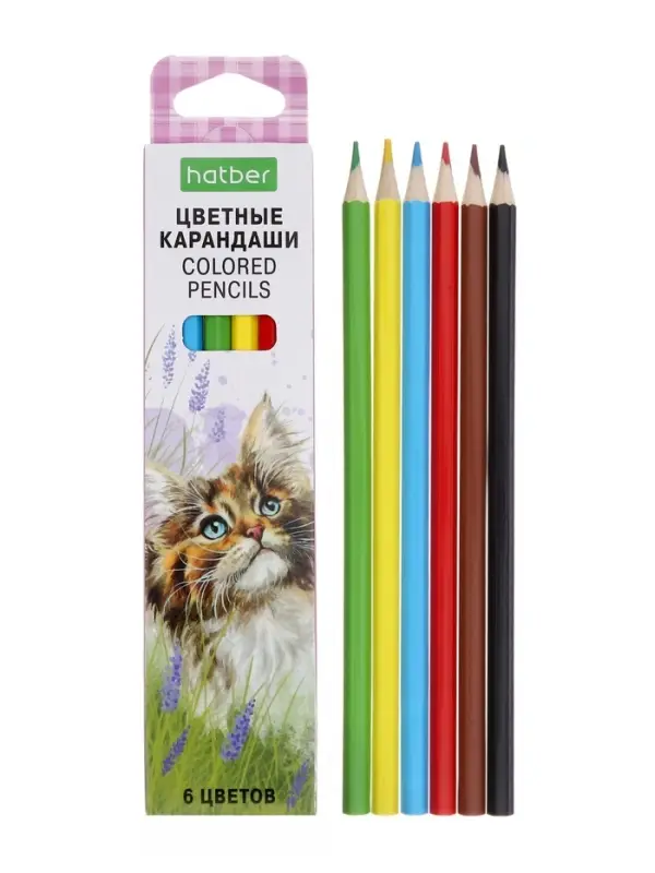 Карандаши 6цв, "ЭКО", Котики бывают разными, Hatber, заточен,  коробка, европодвес 84398