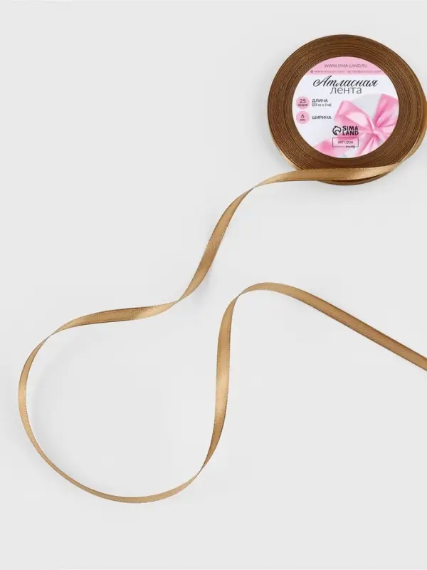Лента атласная, 6 мм, 23±1 м, тёмно-бежевая №106 Лента атласная, 6 мм, 23±1 м, тёмно-бежевая №106