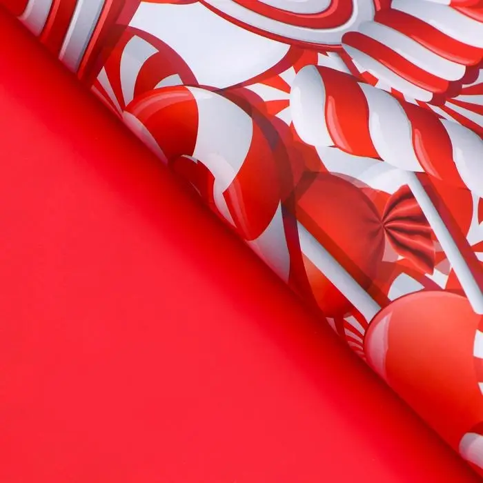 Бумага упаковочная глянцевая, двусторонняя «Лабиринт», красный, 50×70 см