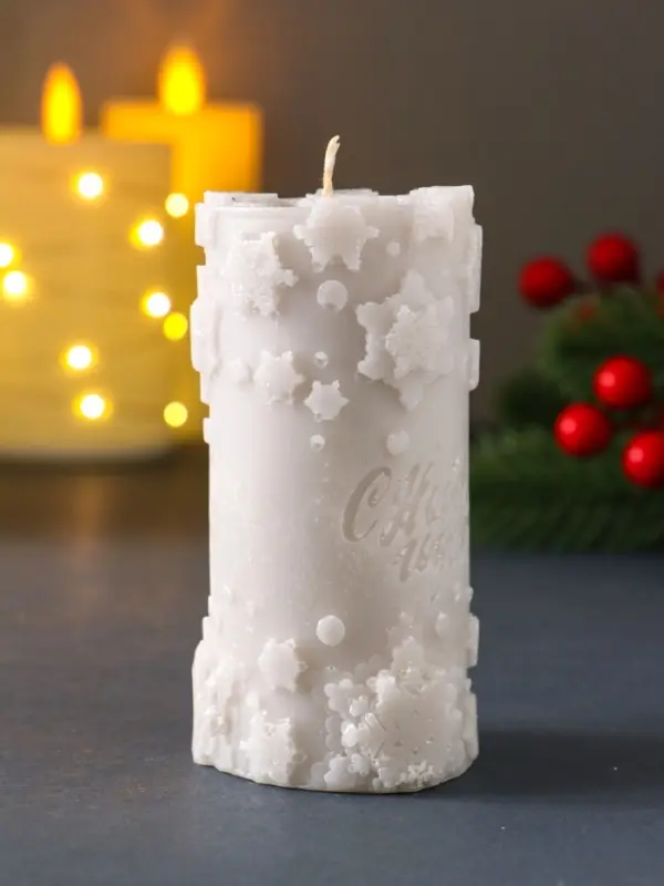 Свеча столбик  Свеча столбик "С Новым годом" 55*105 мм серебро