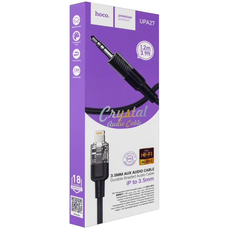 Кабель AUX на Lightning 1.2M UPA27 HOCO черный