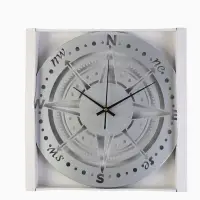 Часы настенные интерьерные &laquo;Компас&raquo;, бесшумные, плавный ход, d=40 см, металл, серебристые