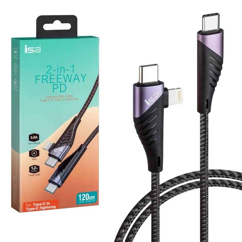 *Кабель 2 в 1 TYPE-C на Type-C/Lightning 3А PD Freeway 1.2м ISA U95 ISA *Кабель 2 в 1 TYPE-C на Type-C/Lightning 3А PD Freeway 1.2м ISA U95 ISA
