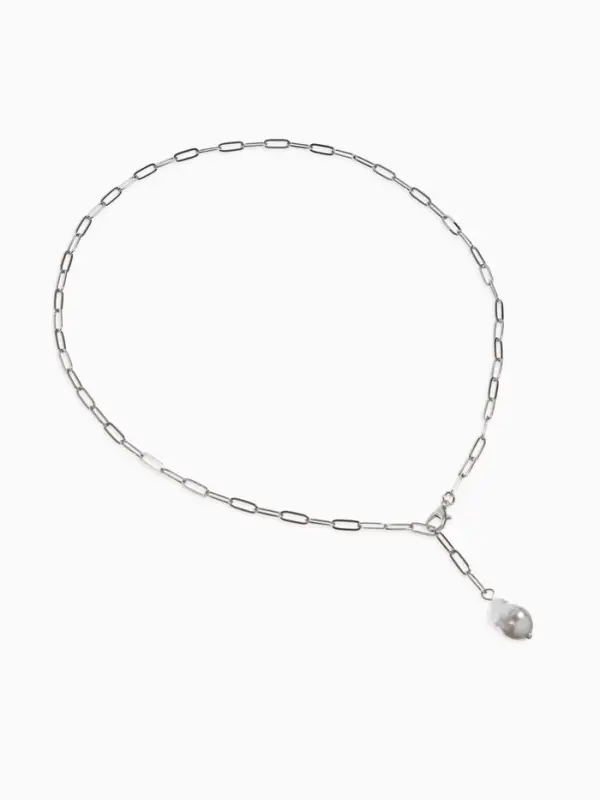 Цепь с подвеской &laquo;Жемчужина&raquo;, вытянутое звено, L=45 см, белая в серебре