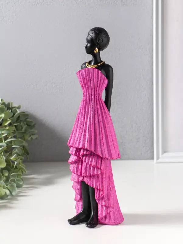 Сувенир полистоун "Девушка в ярко-розовом платье с оборками" чёрный 9х8,5х30,5 см