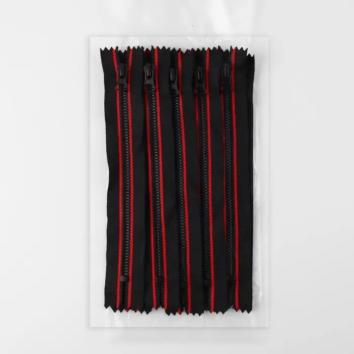 Молния «Трактор», №5, неразъёмная, замок автомат, 18 см, чёрная, красная