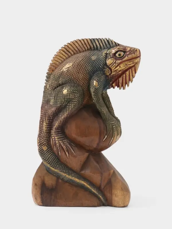 Сувенир "Ящерица" дерево Суар, 17х9х30 см, цв. золотисто-зелёный