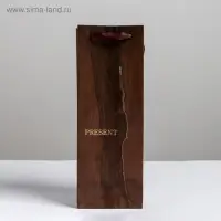 Пакет подарочный ламинированный под бутылку, упаковка, &laquo;Wood present&raquo;, 13&times;36&times;10 см