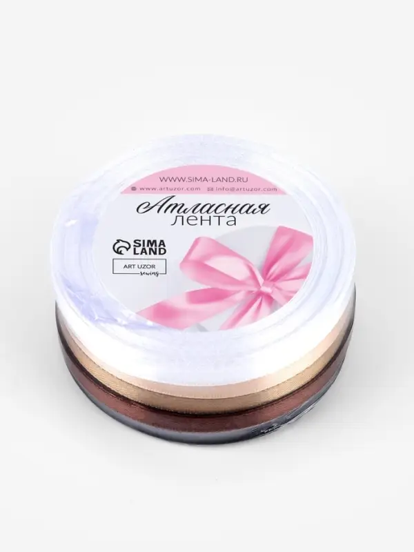 Атласная лента, набор 5 шт., 6 мм, 23&plusmn;1 м, бежевый, коричневый