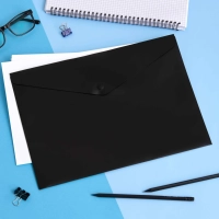 Папка-конверт на кнопке Attache А4, пл 180 мкм, 10шт/уп, черная непрозр