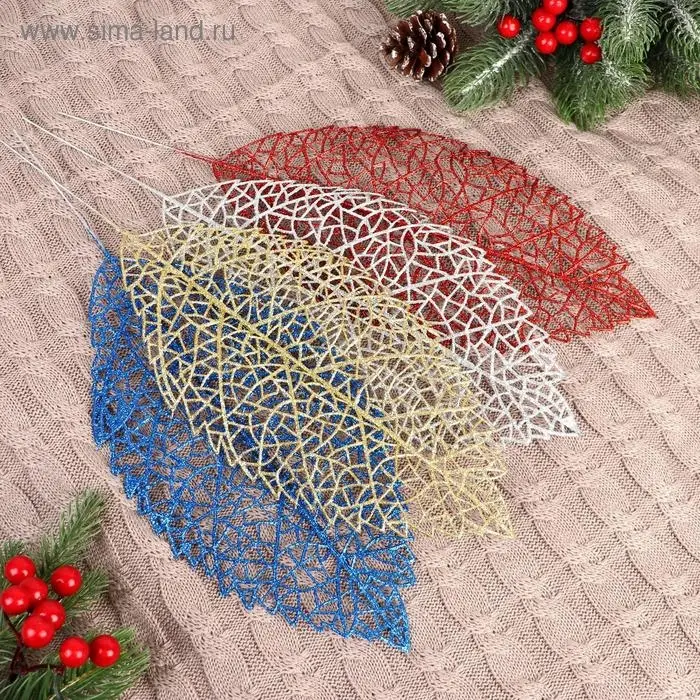 Декор блеск «Берёзовый лист», 14×28 см, МИКС Декор блеск «Берёзовый лист», 14×28 см, МИКС