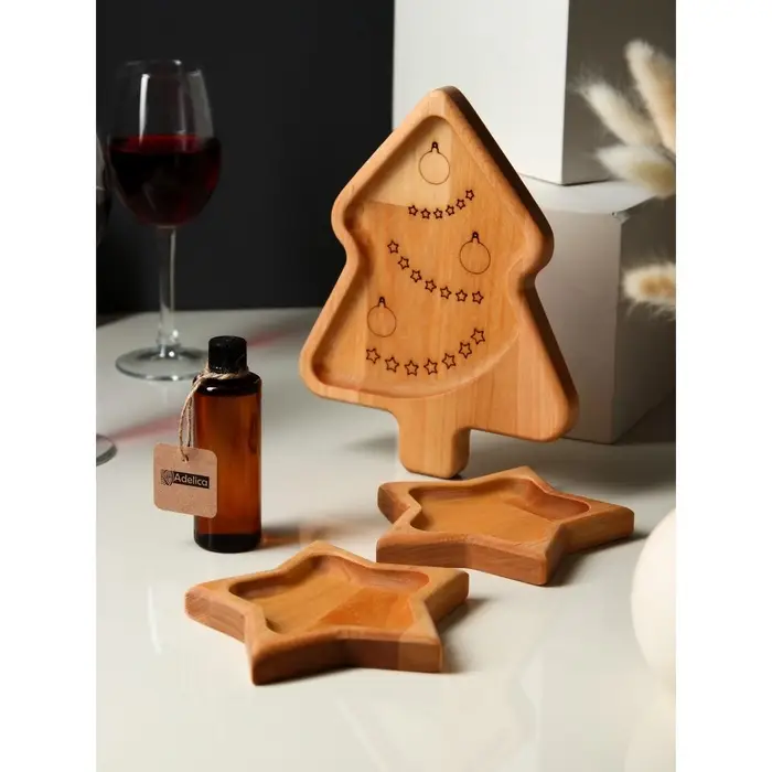 Подарочный набор деревянной посуды Adelica «Волшебство», менажницы: ёлка 24×18,5×1,8 см, звезда 15×15×1,8 см, масло 100 мл, магнит, в подарочной коробке Подарочный набор деревянной посуды Adelica «Волшебство», менажницы: ёлка 24×18,5×1,8 см, звезда 15×15×1,8 см, масло 100 мл, магнит, в подарочной коробке