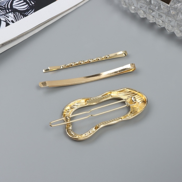 Невидимка для волос  Невидимка для волос "Милагрос" (набор 3 шт) овал волна, 6 см, золото