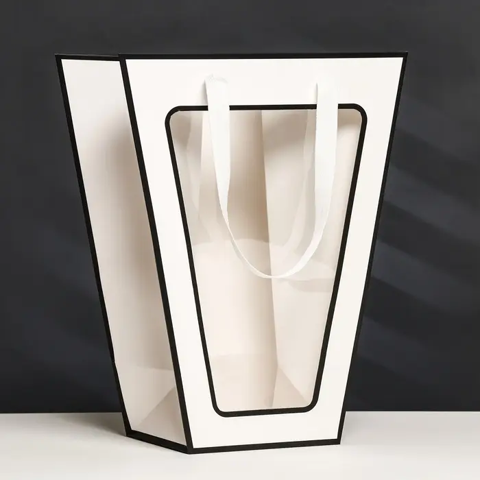 Пакет-переноска для цветов 18&times;14&times;35&times;28 см, белый с каймой