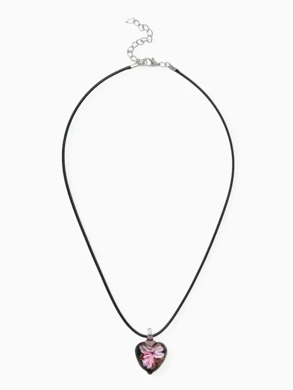 Кулон на шнурке &laquo;Муранское стекло&raquo;, малый, сердечко темное, МИКС, 45 см