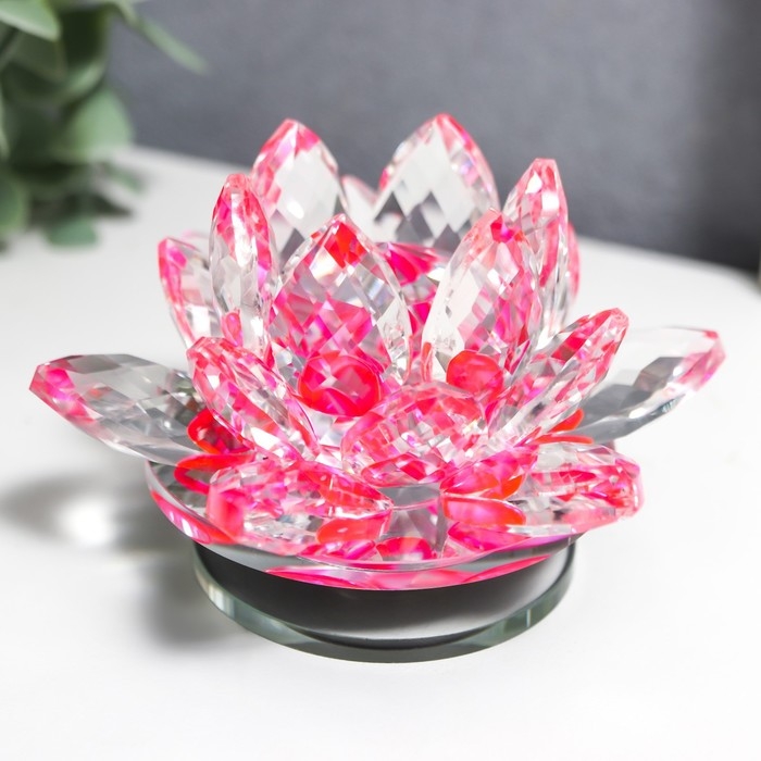 Сувенир стекло  Сувенир стекло "Розовый лотос на подставке" вращается 5,5х9х9 см