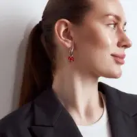 Серьги конго &laquo;Лошадка-качалка&raquo;, детство, красные в серебре