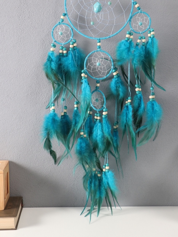 Ловец снов "Оберег с камнем Бирюза" синий 35х66 см