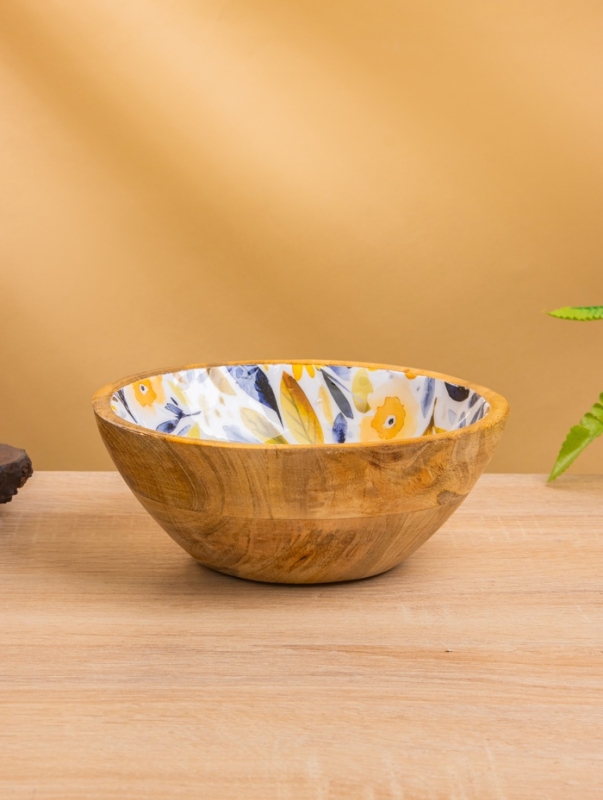Миска Миска "Желтые и синие цветы" дерево манго 17,5х17,5х6,5 см