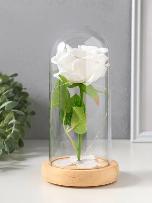 Фигурка световая колба RISALUX &laquo;Роза&raquo;, LED - ночник, 3&times;ААА, белый, 9.5&times;9.5&times;19.5 см