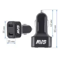 USB автомобильное зарядное устройство AVS 2 порта UC-523 (3А,черный) с вольтметром