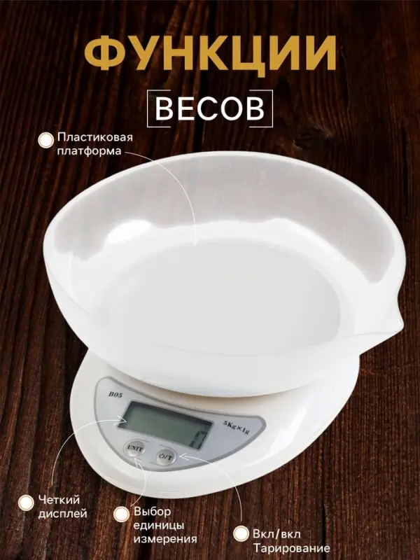 Весы кухонные LVK-706, электронные, с чашей, до 5 кг, белые