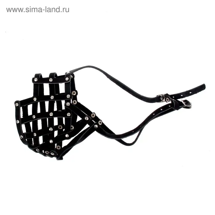 Намордник кожаный №5, сетчатый, с перемычкой, кавказская овчарка, дог, ОМ 42 см, чёрный