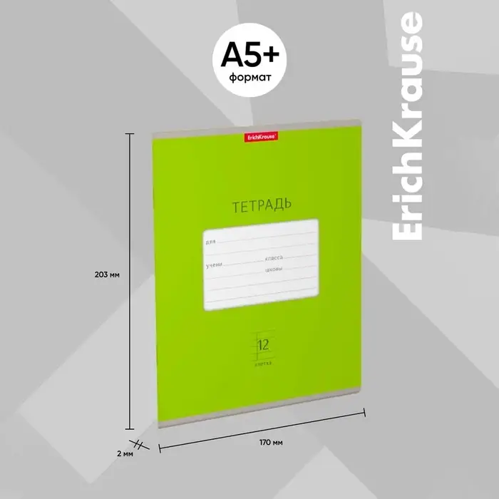 Тетрадь 12 листов в клетку ErichKrause &laquo;Классика&raquo; Bright, обложка мелованный картон, зелёная