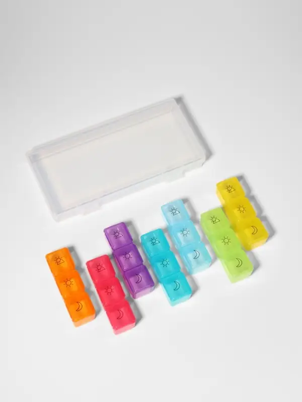 Таблетница - органайзер &laquo;Неделька&raquo;, съёмные ячейки, утро/день/вечер, 17.4&times;8.2&times;2.5 см, 7 контейнеров по 3 секции, разноцветная