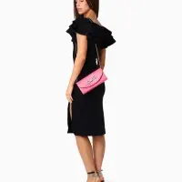 Сумка-клатч женская вечерняя на магните, на длинной цепочке, с декоративным бантом, розовая