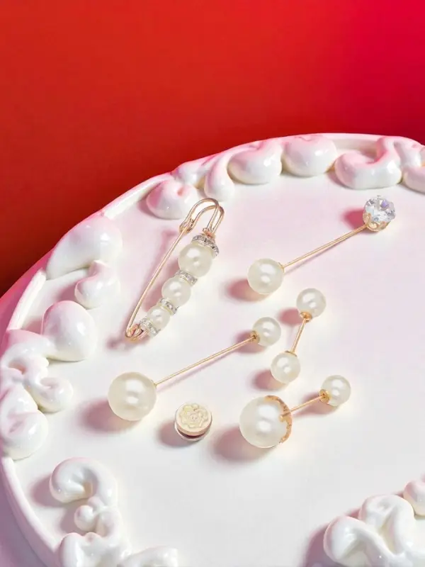 Набор булавок (6 шт.) &laquo;Жемчужное ассорти&raquo;, 6.5 см, белый в золоте