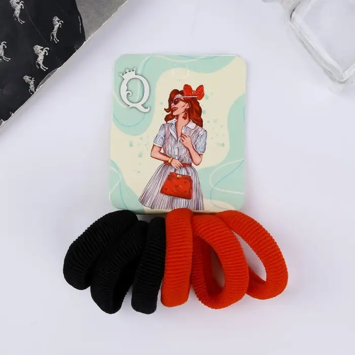 Резинки для волос &laquo;Кокетка&raquo;, набор 6 шт., гламур, 4 см, красные, чёрные