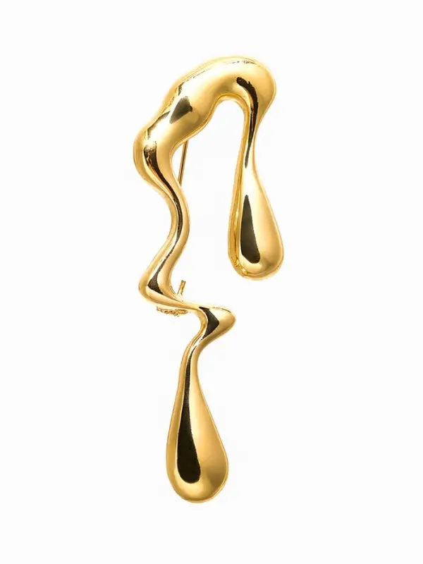 Брошь  Брошь "Капли воска" таяние, из металла, цвет золото