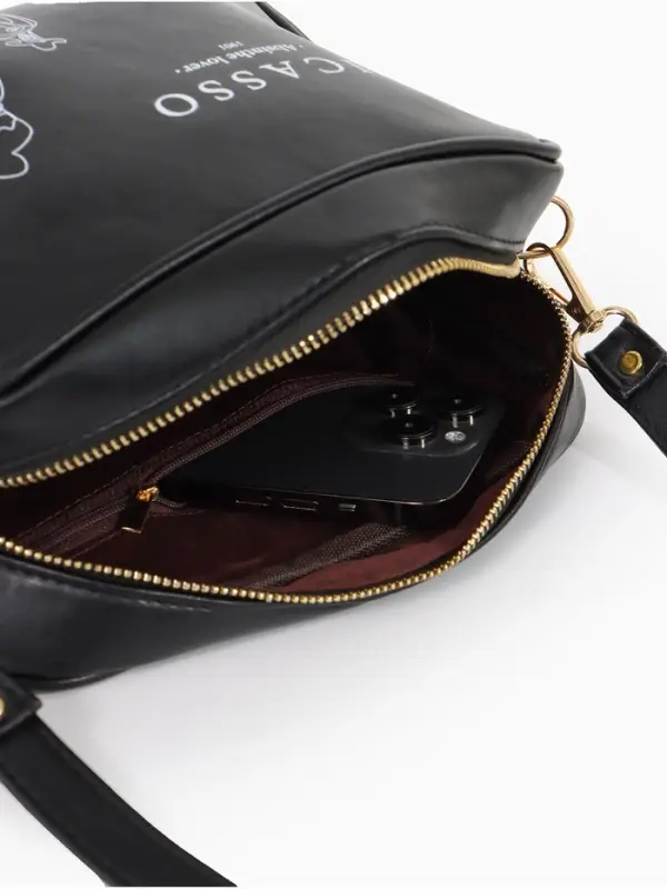 Сумка женская на молнии TEXTURA, 22&times;8&times;17 см, с принтом, чёрная